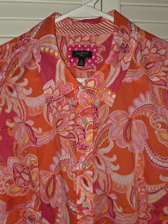 Talbots Tops - Talbots Orange and Pink Paisley Button-Front Shirt